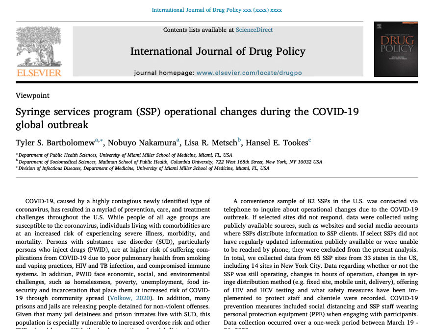 Syringe services program operational changes during COVID-19 outbreak